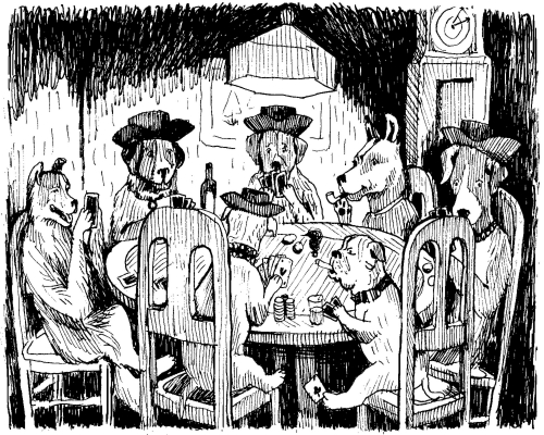 cartoon of quaker dogs playing poker