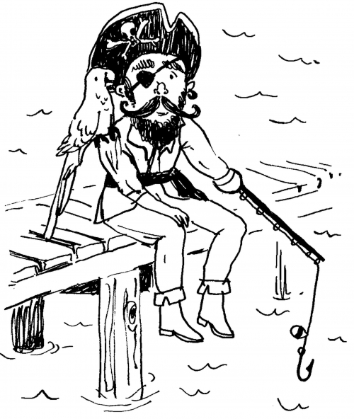 cartoon of pirate fishing