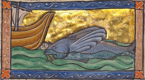 illuminated manuscript page with fish on it