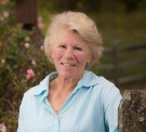 Sue Davis, swim coach, in a Swarthmore garden