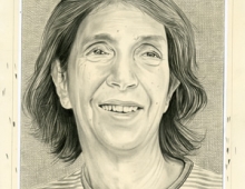 illustrated portrait of Harriet Shorr ’60 by Phong Bui