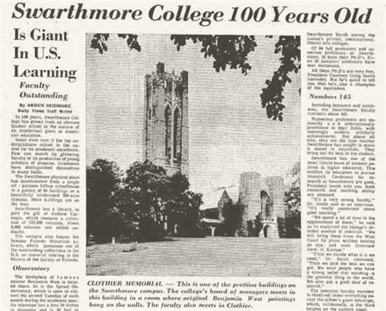 1964 Centennial Celebration A Brief History Swarthmore College