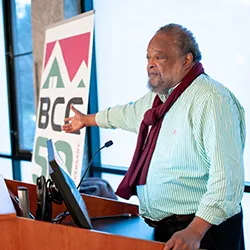 Don Mizell '71 speaks at podium