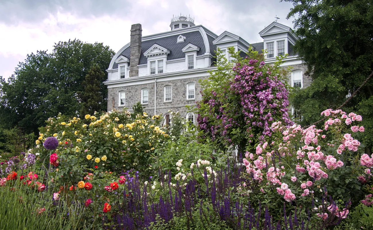 parrish hall in spring with flowers