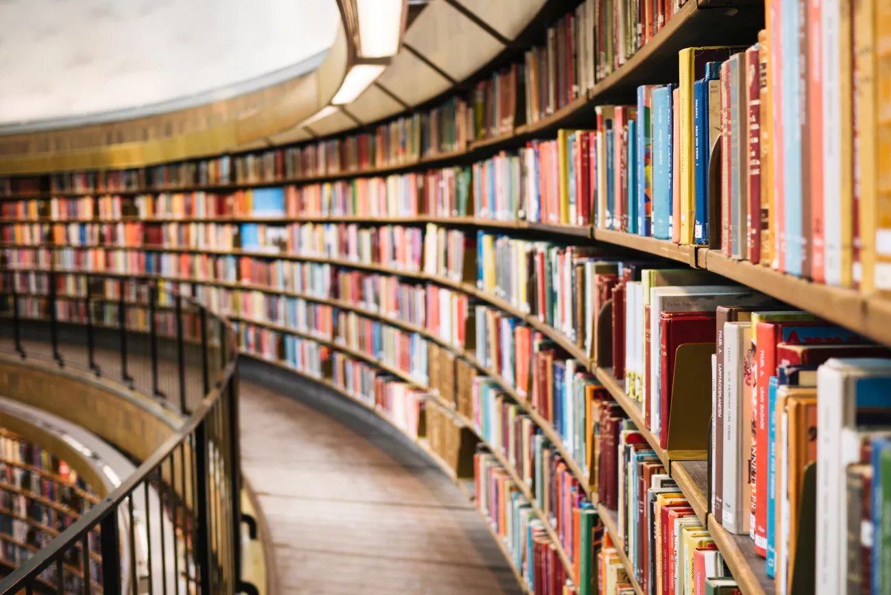 Curving library shelf full of books. Photo by Susan Q Yin on Unsplash