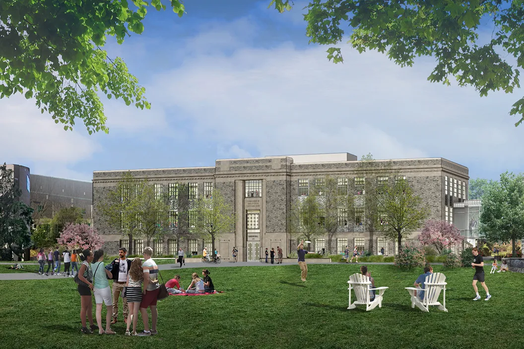 Rendering of lawn in front of Martin Hall renovation