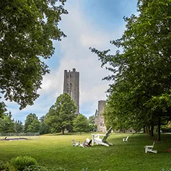 Parrish beach from side angle with Clothier bell tower in the background