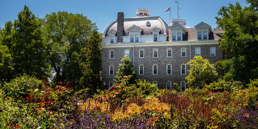 Parrish Hall with flowers in front