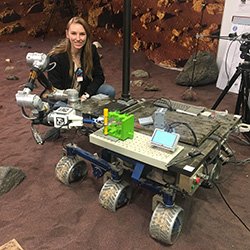 Greta Studier '19 with Mars exploration probe