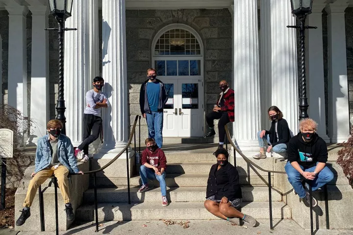 Students outdoor on steps of Parrish Hall