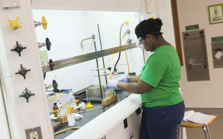 student in chemistry lab