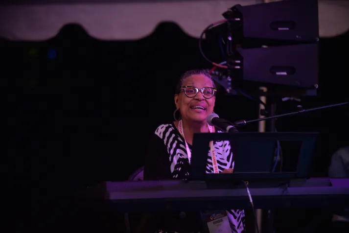 Woman performs during evening concert