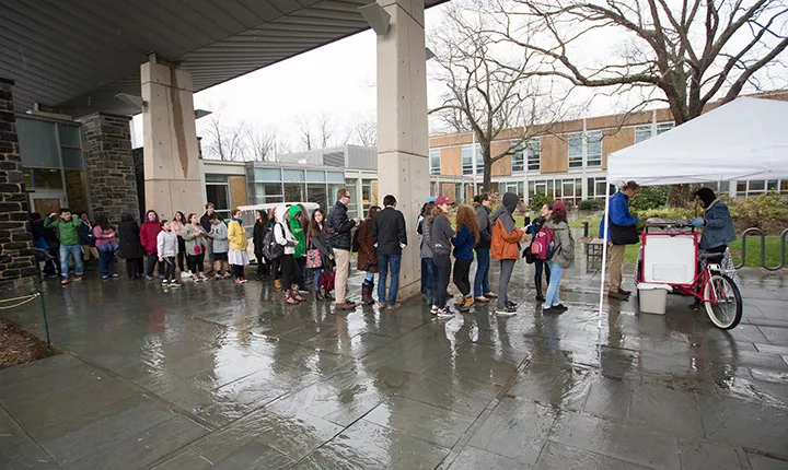 People line up for ice cream