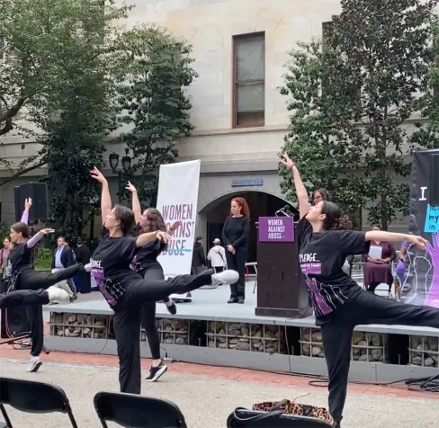 Dancers perform outside city hall