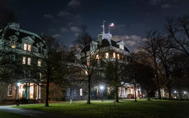 Night view of Parrish Hall