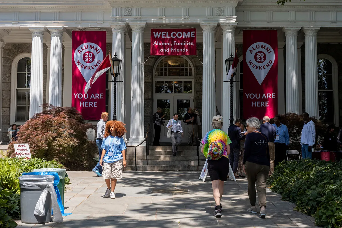 Alumni weekend banners on Parrish Hall