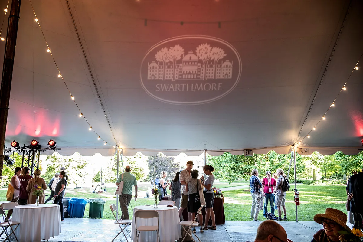 Swarthmore tent set up for alumni weekend