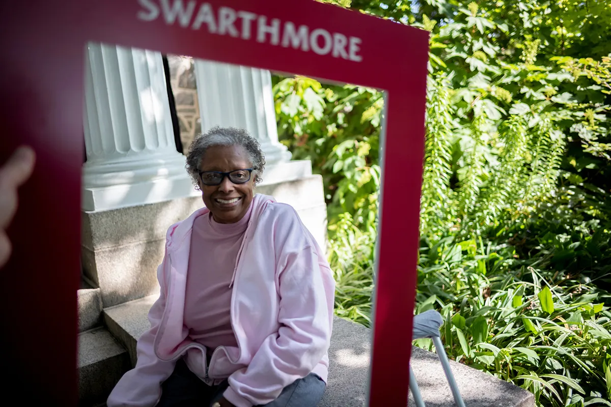 Person framed by Swarthmore frame