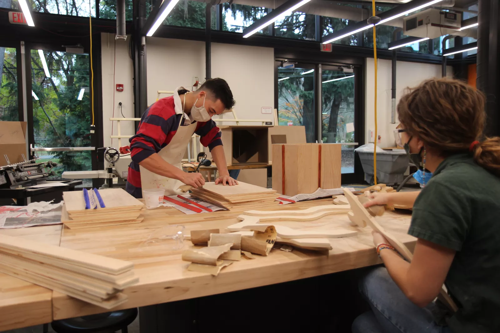 Sculpture class inside the MakerSpace, Whittier Hall.