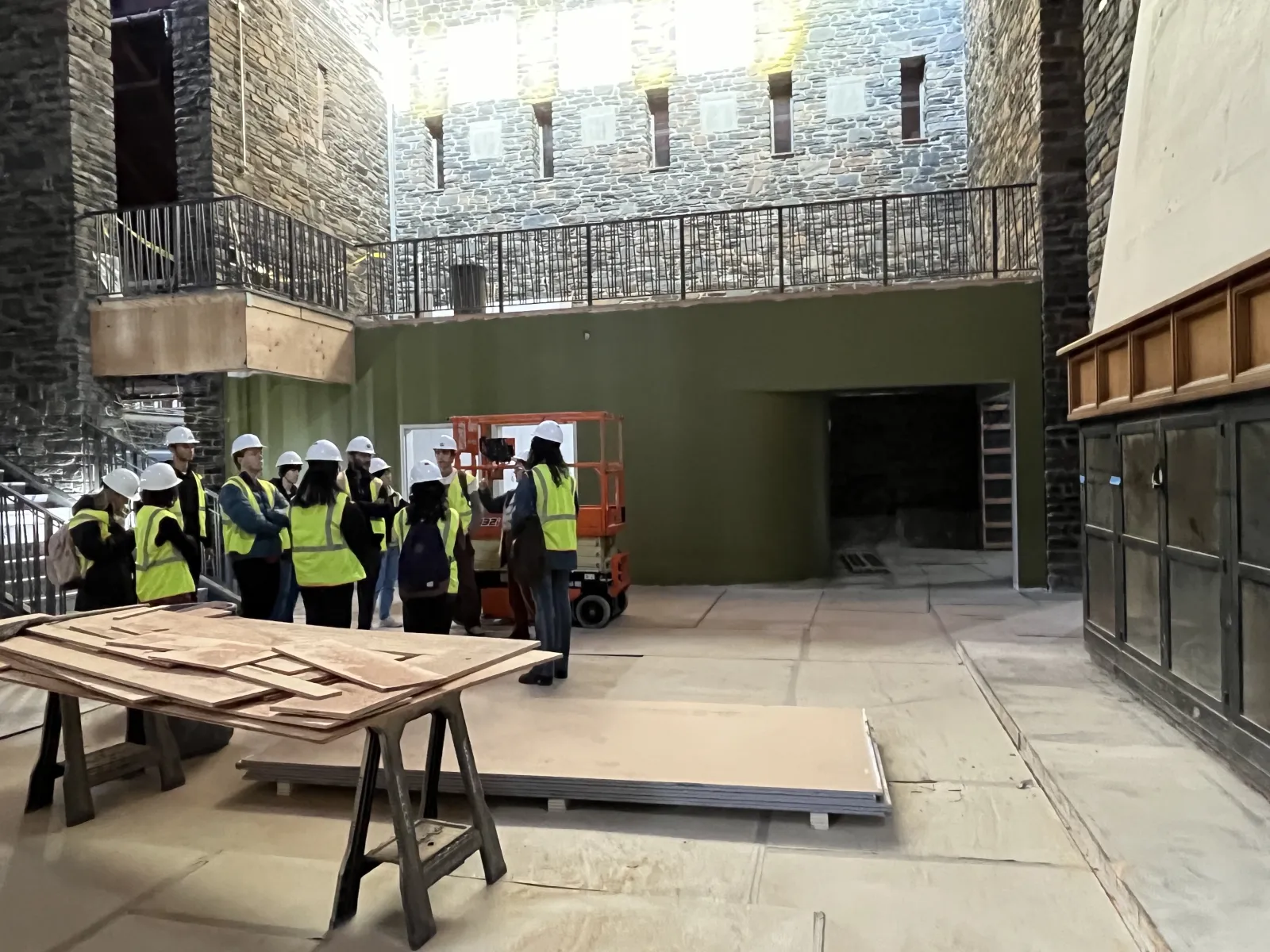 Architectures of Air class tour through the Sharples construction site.