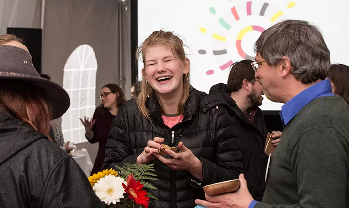 A woman laughing