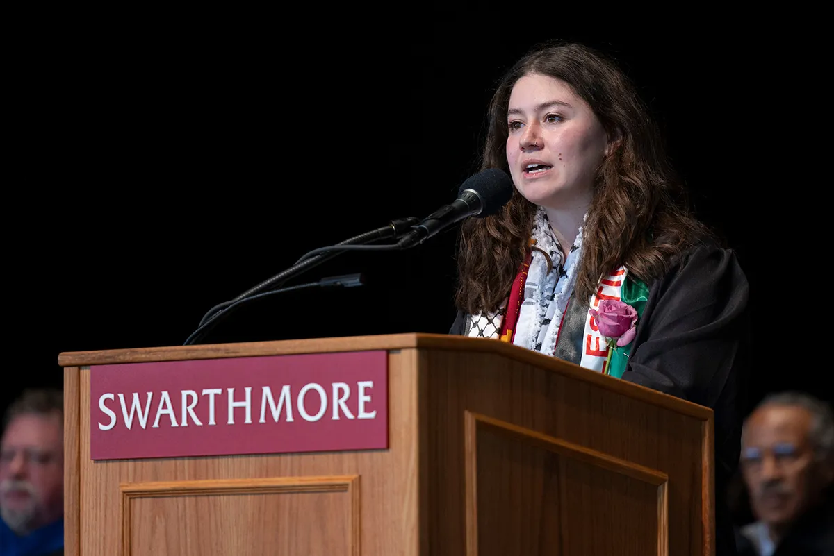 Nora Sweeney delivers student address during commencement