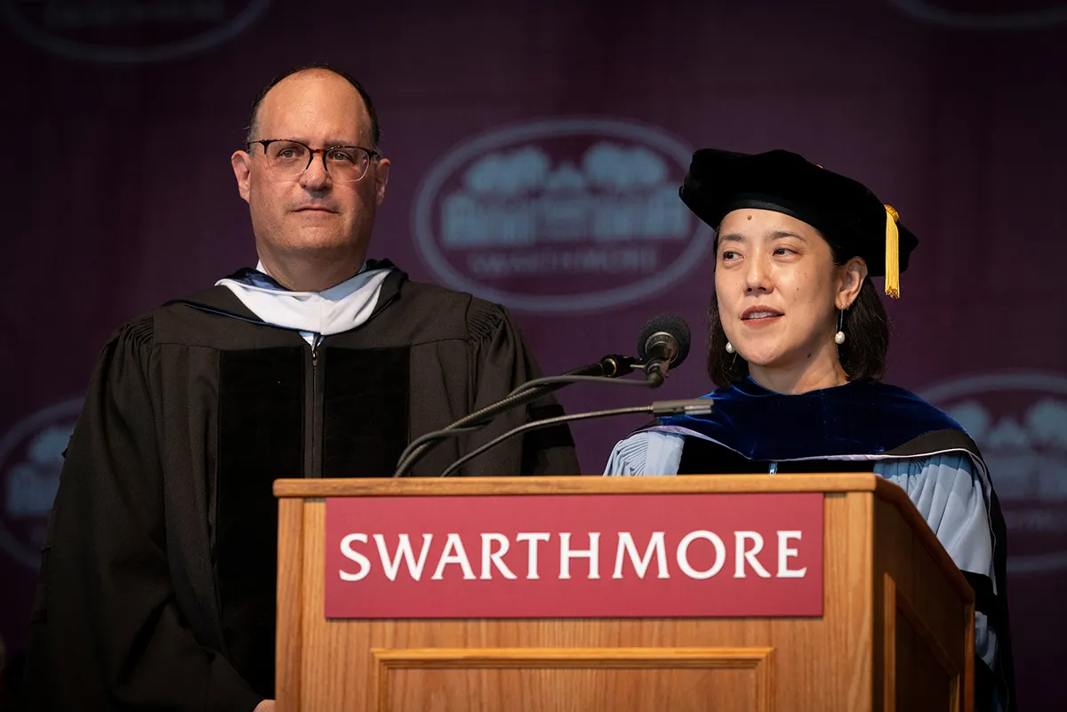 Acting Co-Presidents Rob Goldberg and Tomoko Sakomura at podium