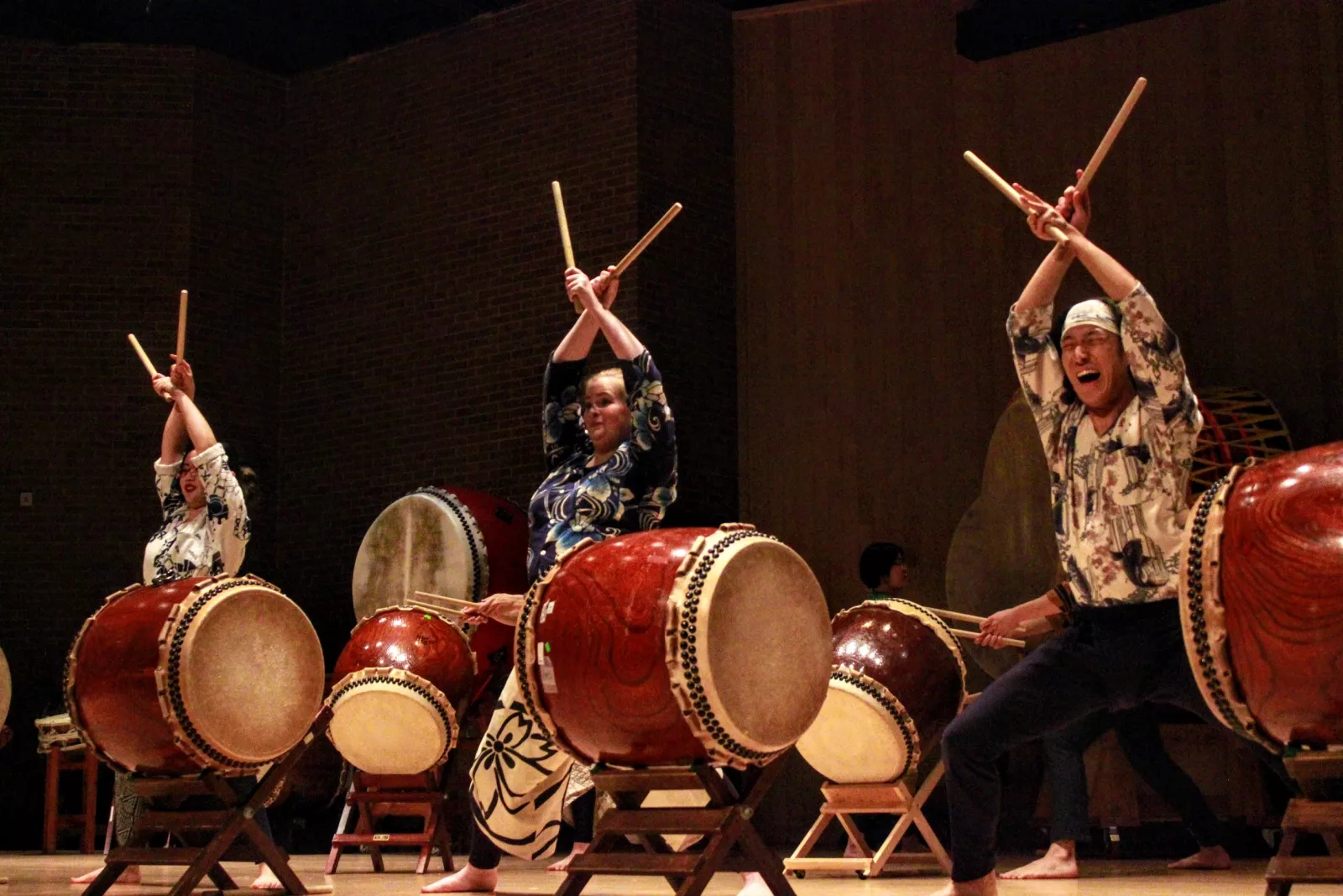 Taiko dancers with their drums