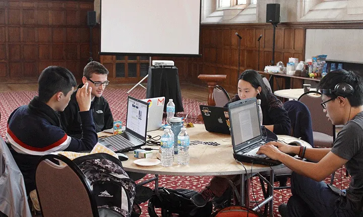 Students working on computers in Thomas Great Hall