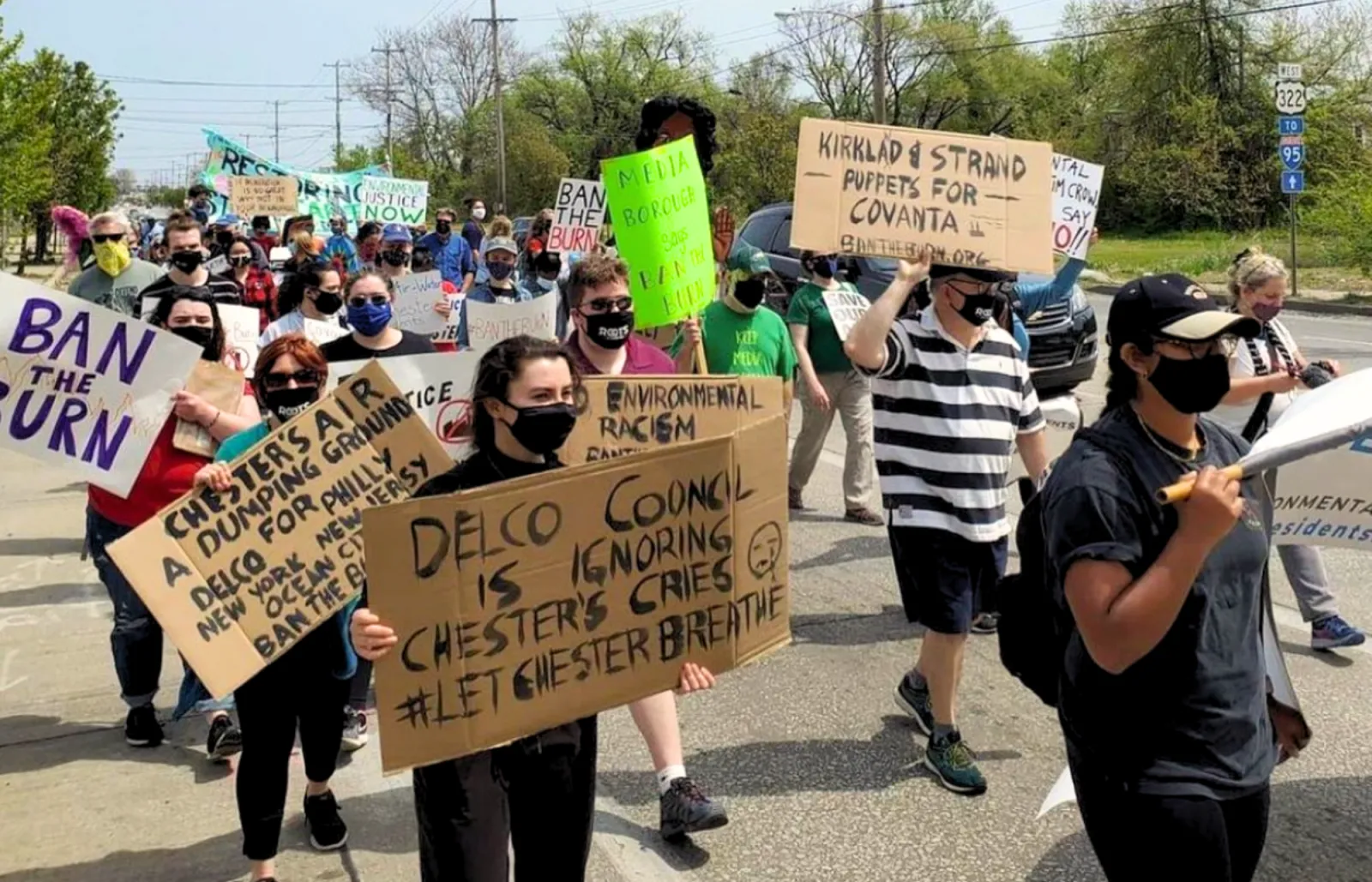 Chester residents and students marching at the Chester Environmental Justice March.