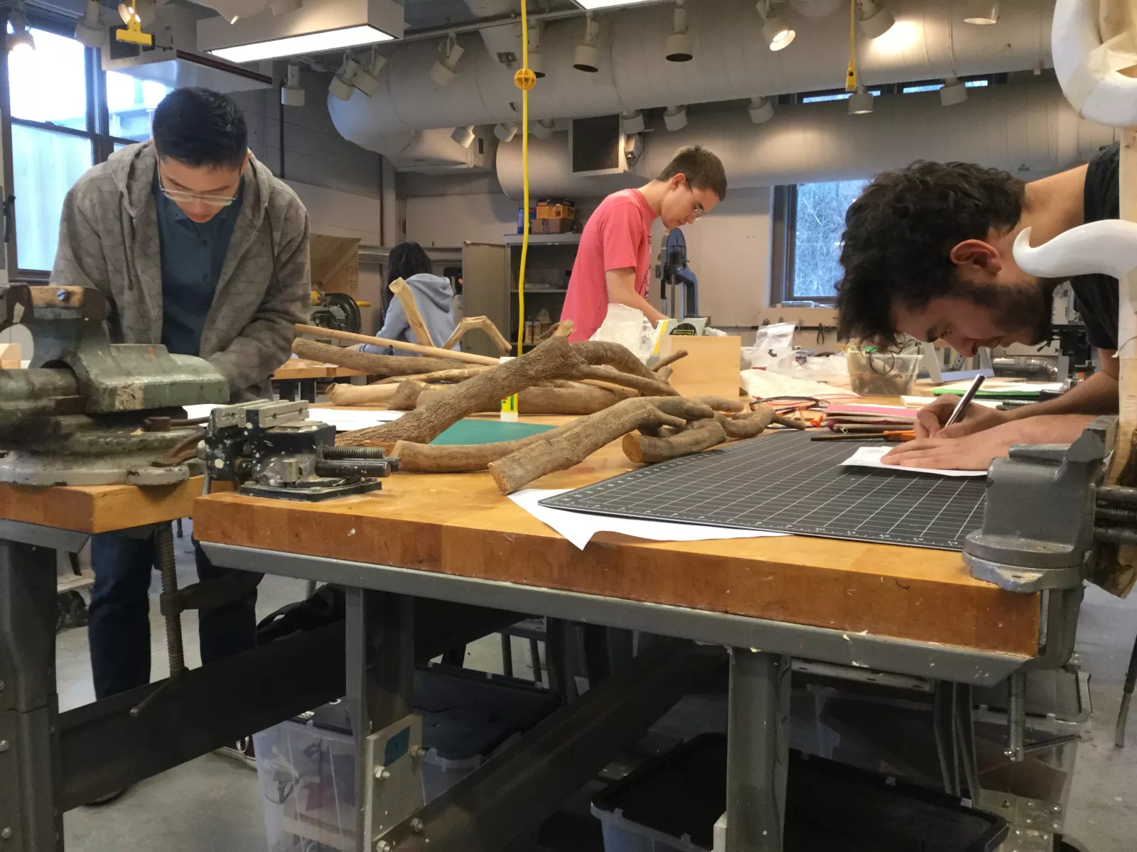 Students in woodworking space