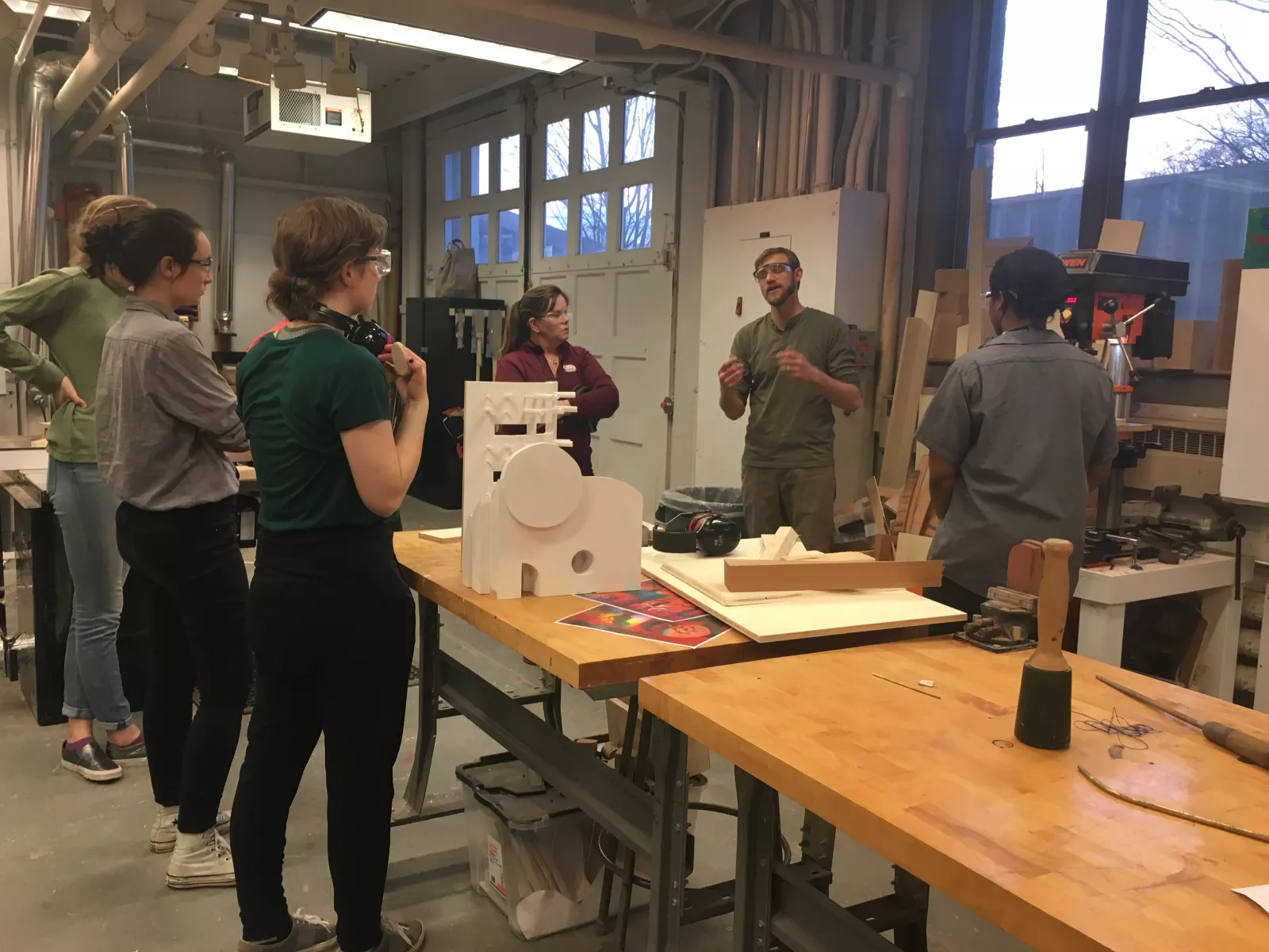 Students in woodworking space