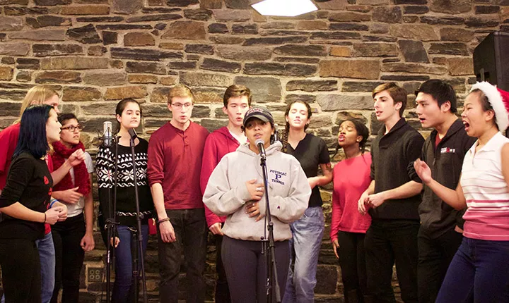 An a cappella group performs