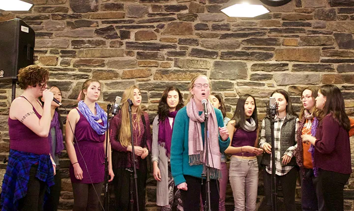 An a cappella group performs