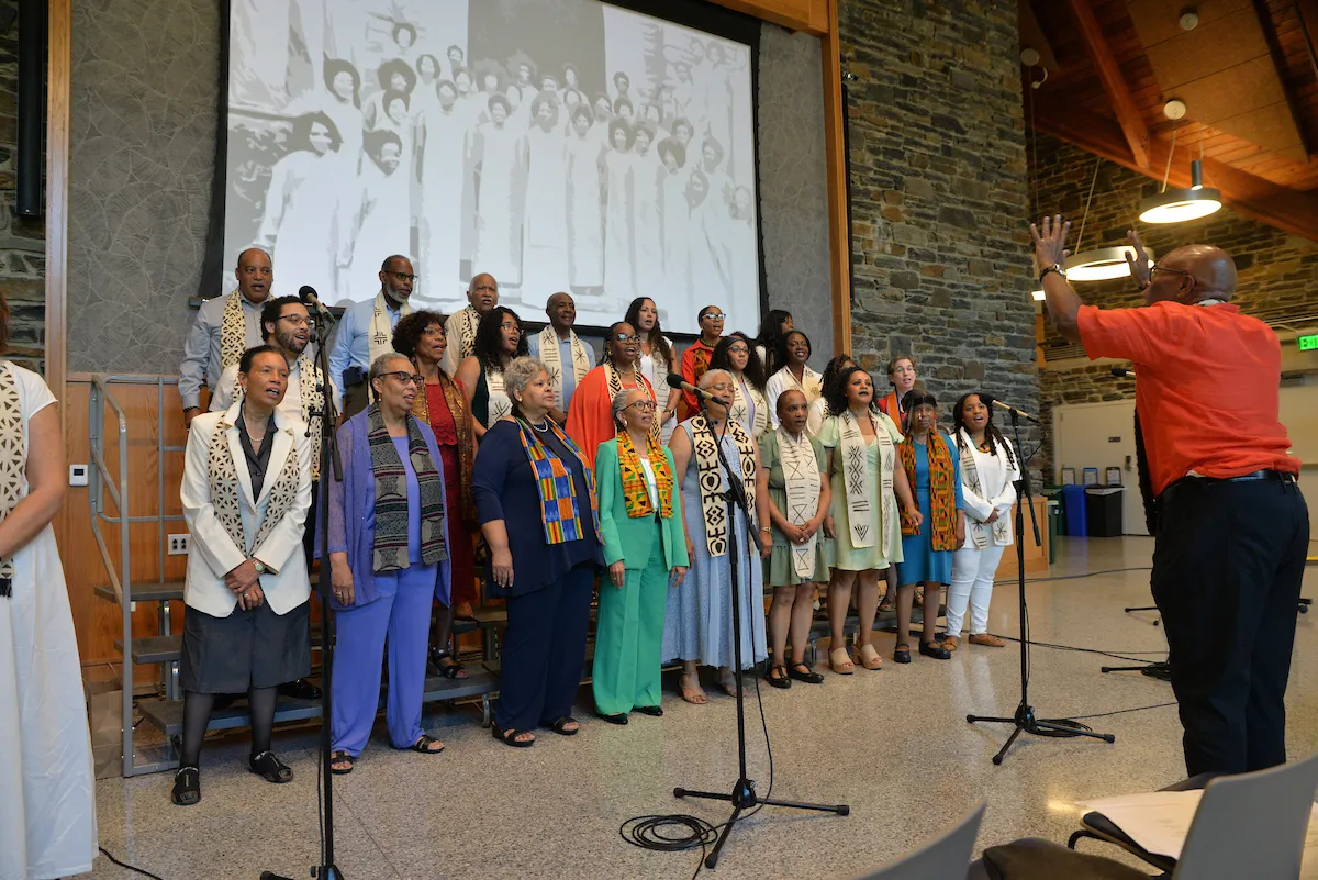 Gospel choir performs in sharples commons