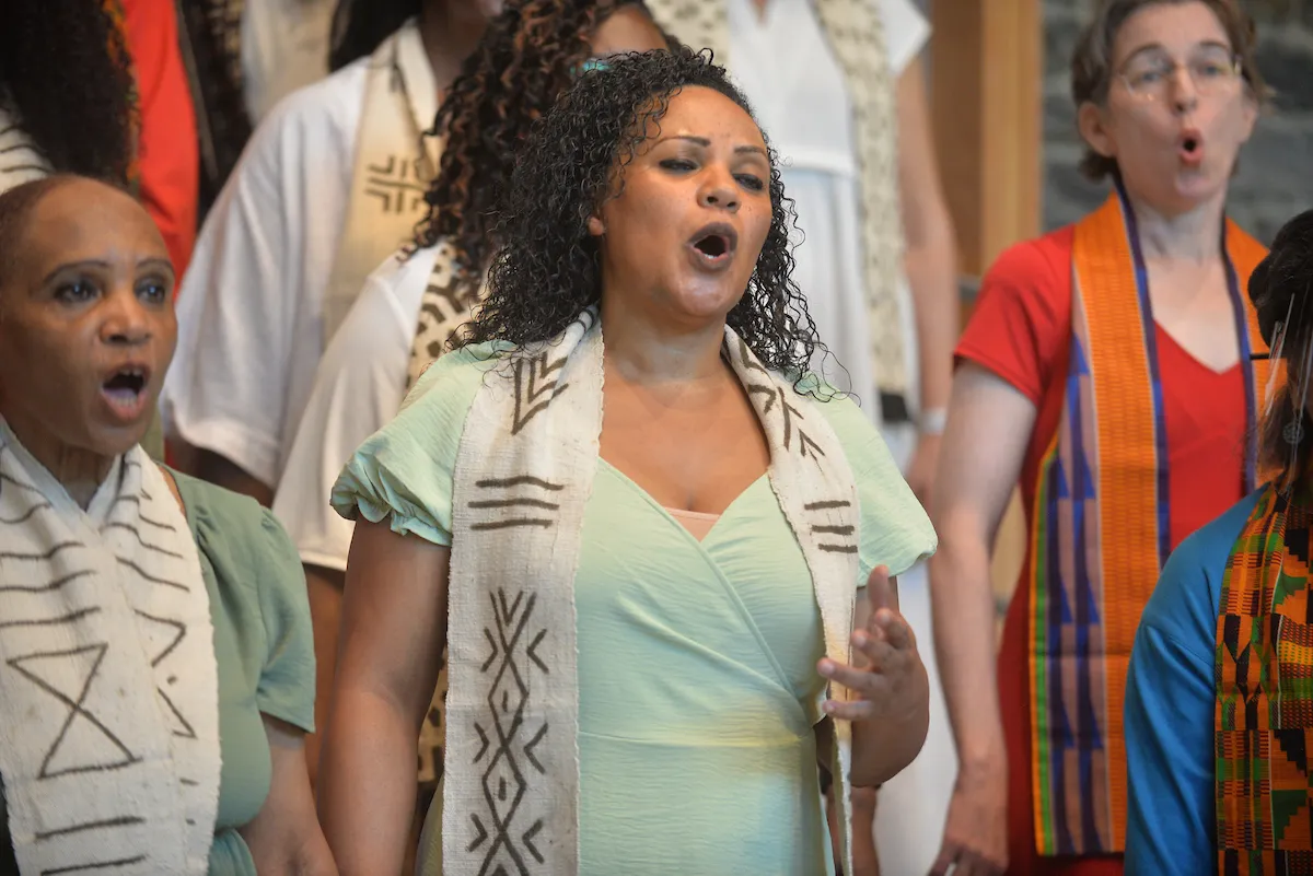 Gospel choir members perform