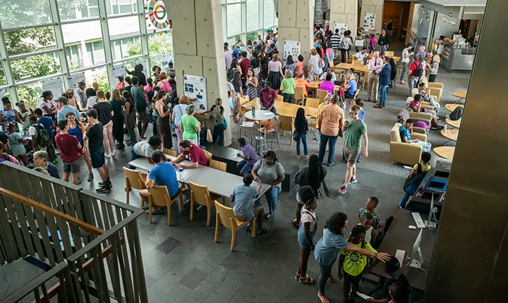 Wide shot of fair in Science Center commons