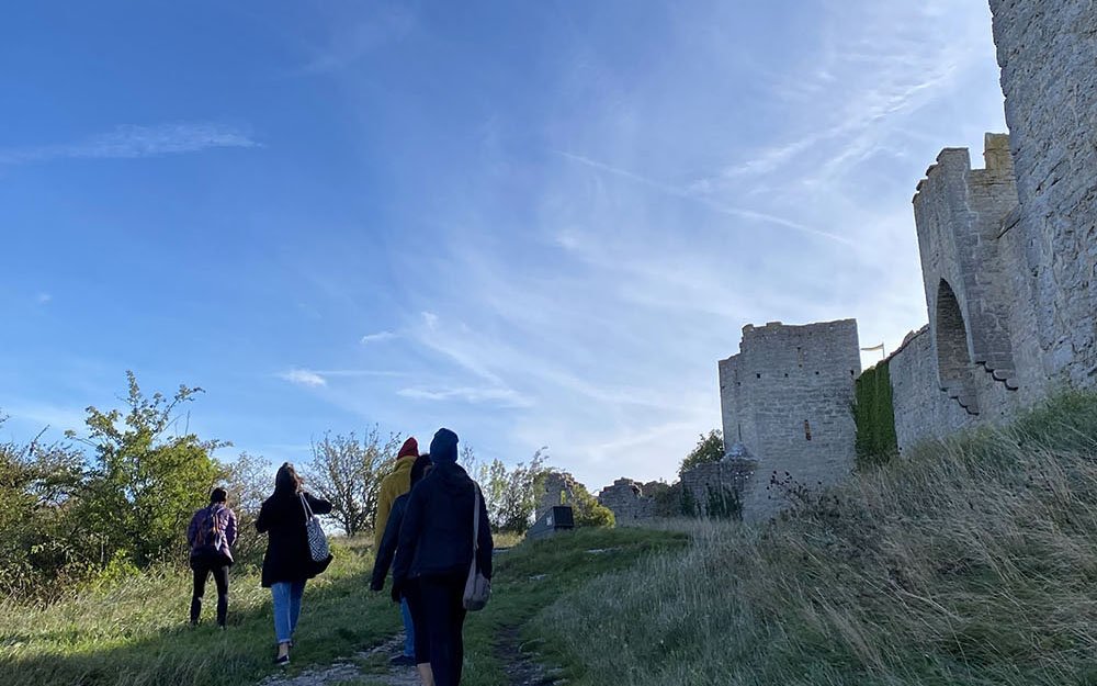 students walking in nature