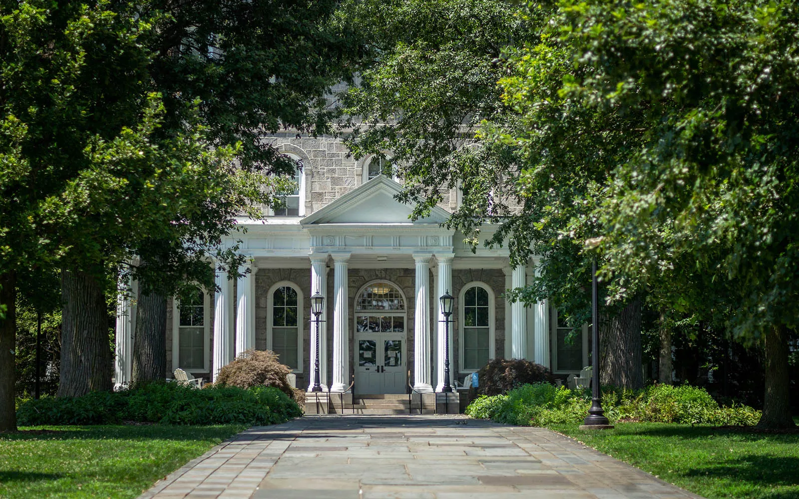 Front view of front entrance of Parrish with columns