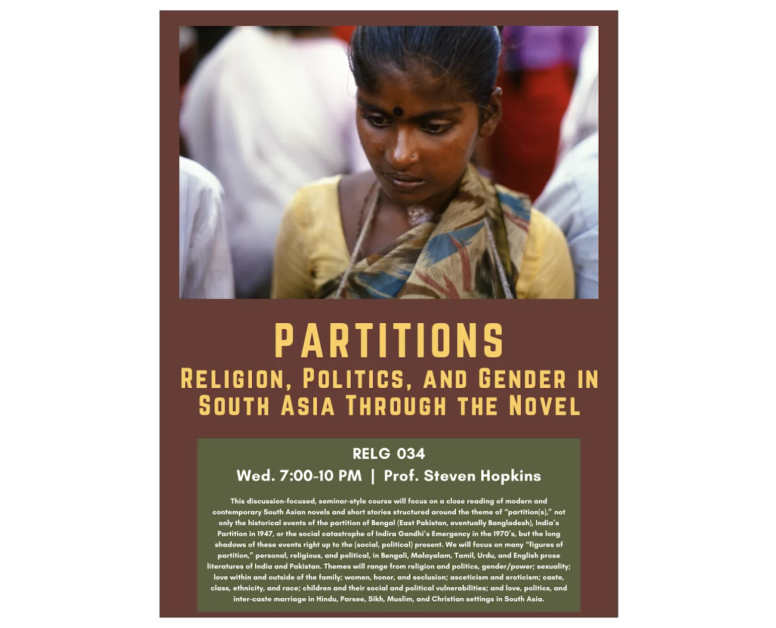 Partitions: Religions, Politics, and Gender in South Asia Through the Novel