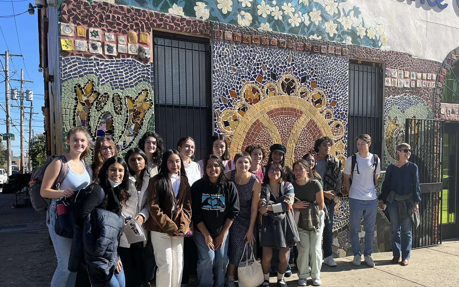 students outside an art gallery