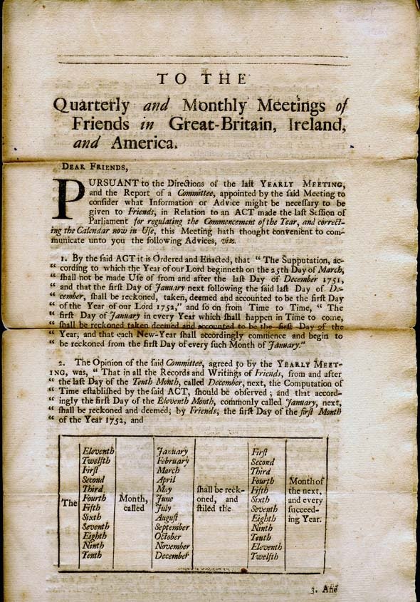 The Quaker Calendar Friends Historical Library Swarthmore College