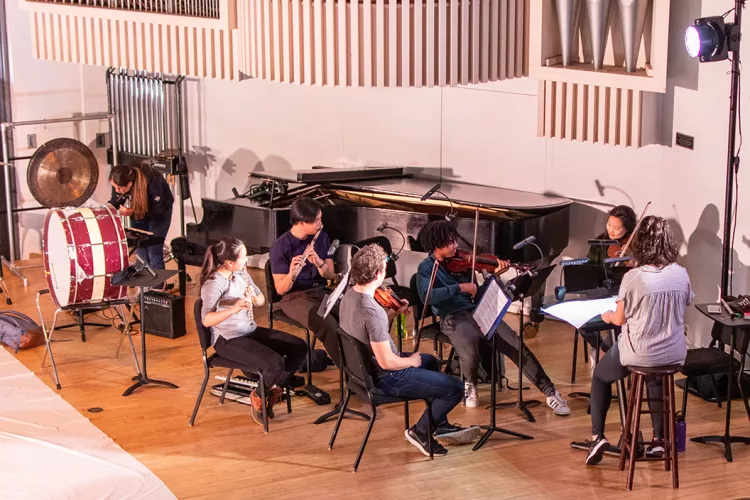 Orchestra plays during rehearsal of Cassandra