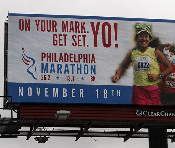 Yoshiko Jo on billboard for Philadelphia Marathon