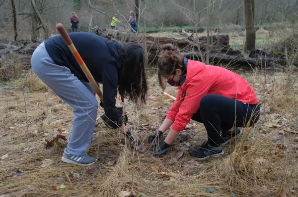 students planting