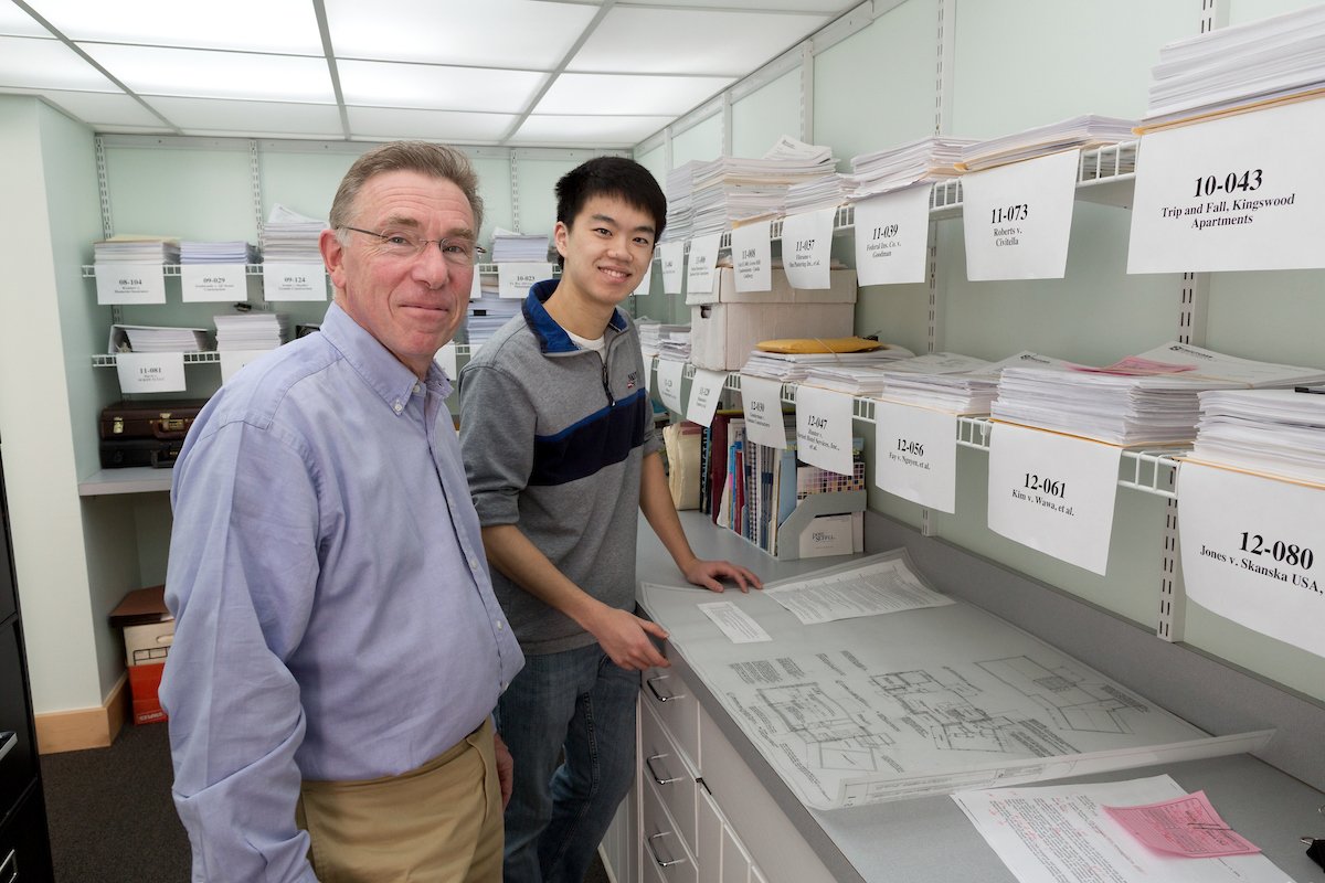 Daniel Honig '72, CEO at Structures Consulting Engineers in Swarthmore, Pa with Eric Liu '15 during his externship at the firm