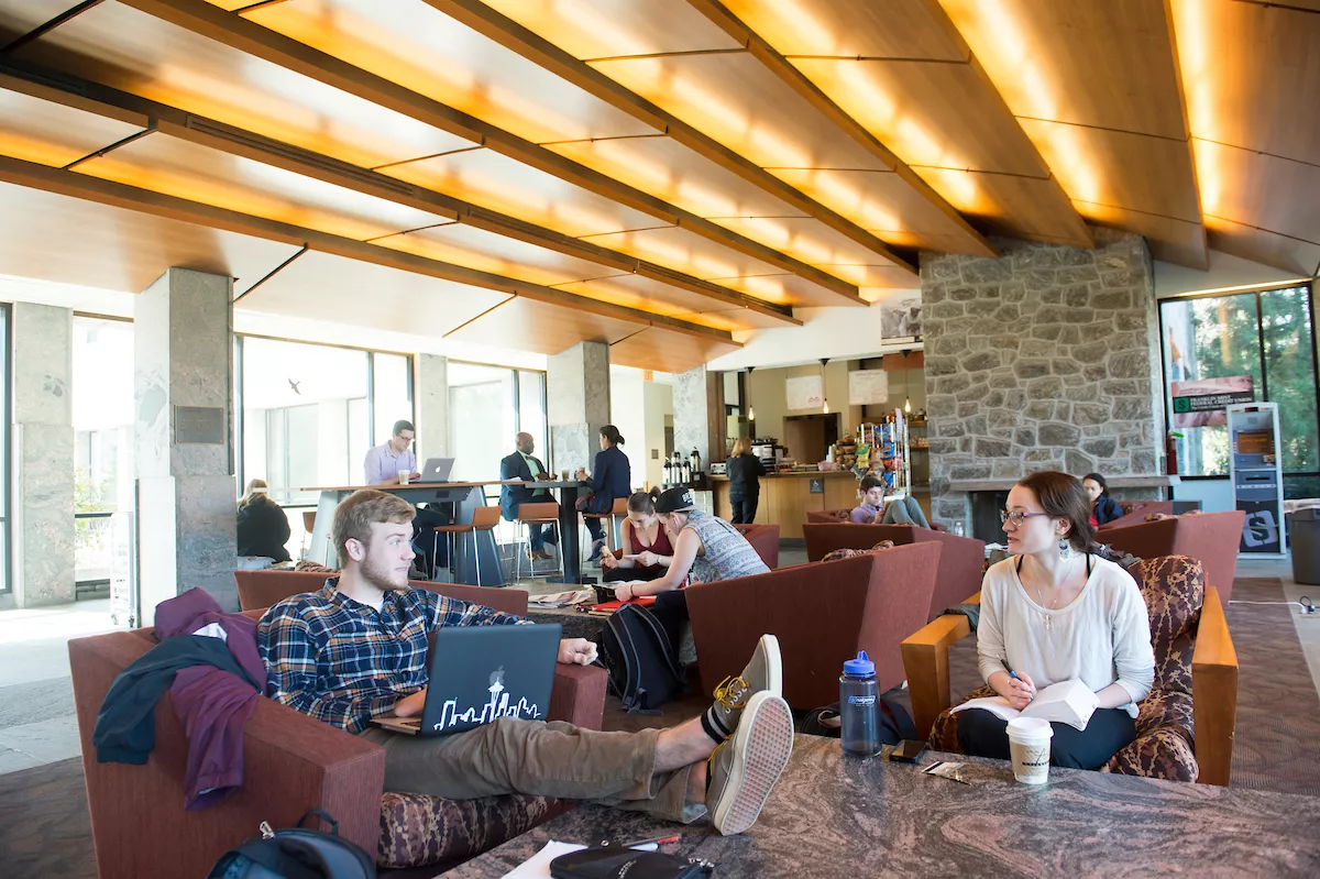 Estudiantes sentados en el café Kohlberg