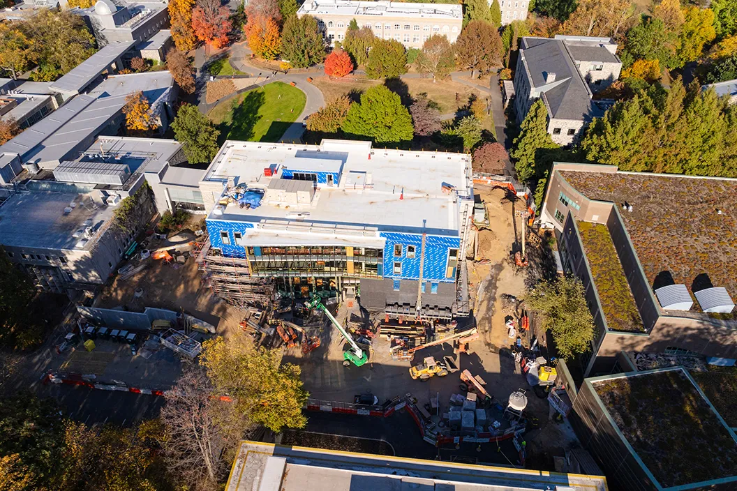 Overhead drone photo of Martin Hall renovation