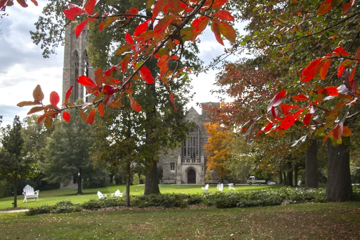 Clothier Hall with fall leaves