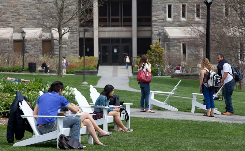 McCabe Library exterior in spring